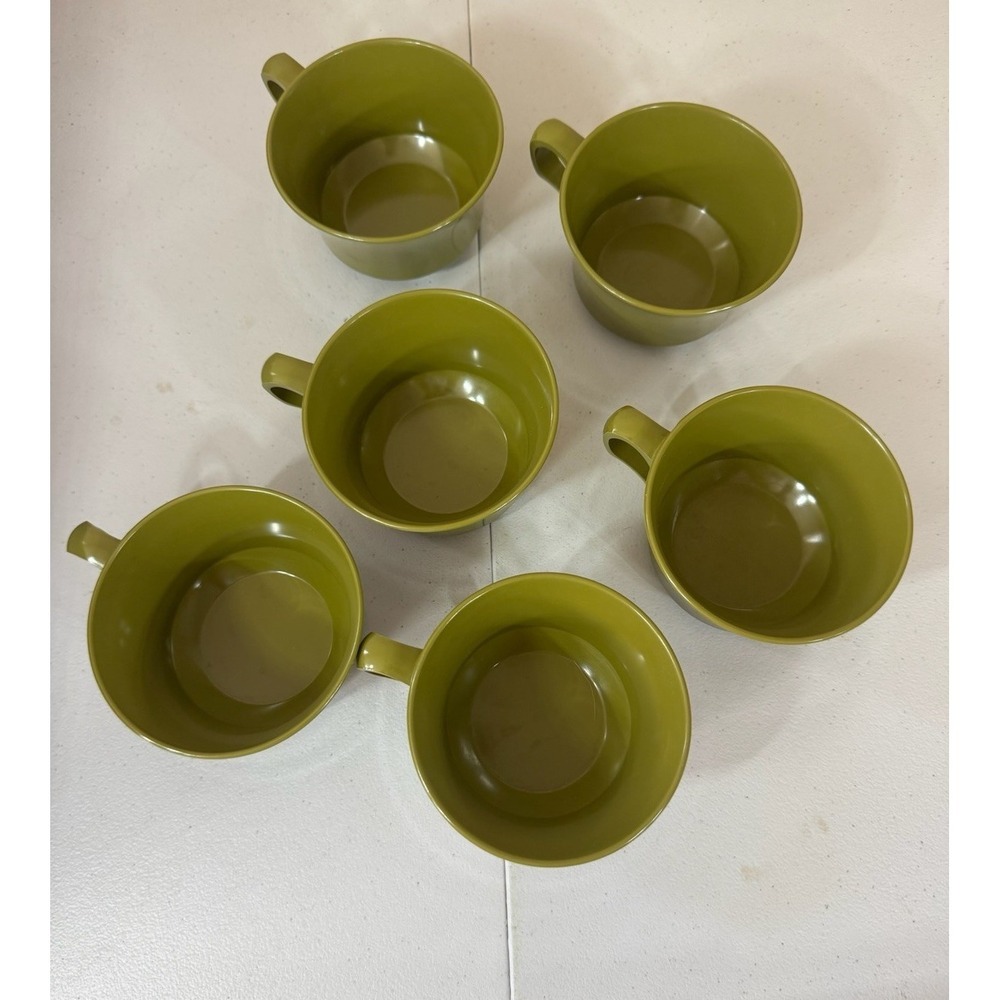 Allied Chemical Melamine Avocado Green Vintage 70s Coffee Cup Set Of 6
